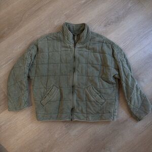 Free People Olive Green Quilted Bomber Jacket